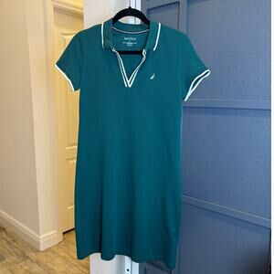 Nautica Womens Polo Preppy Split Neck Casual Dress Size Small Bayberry Green